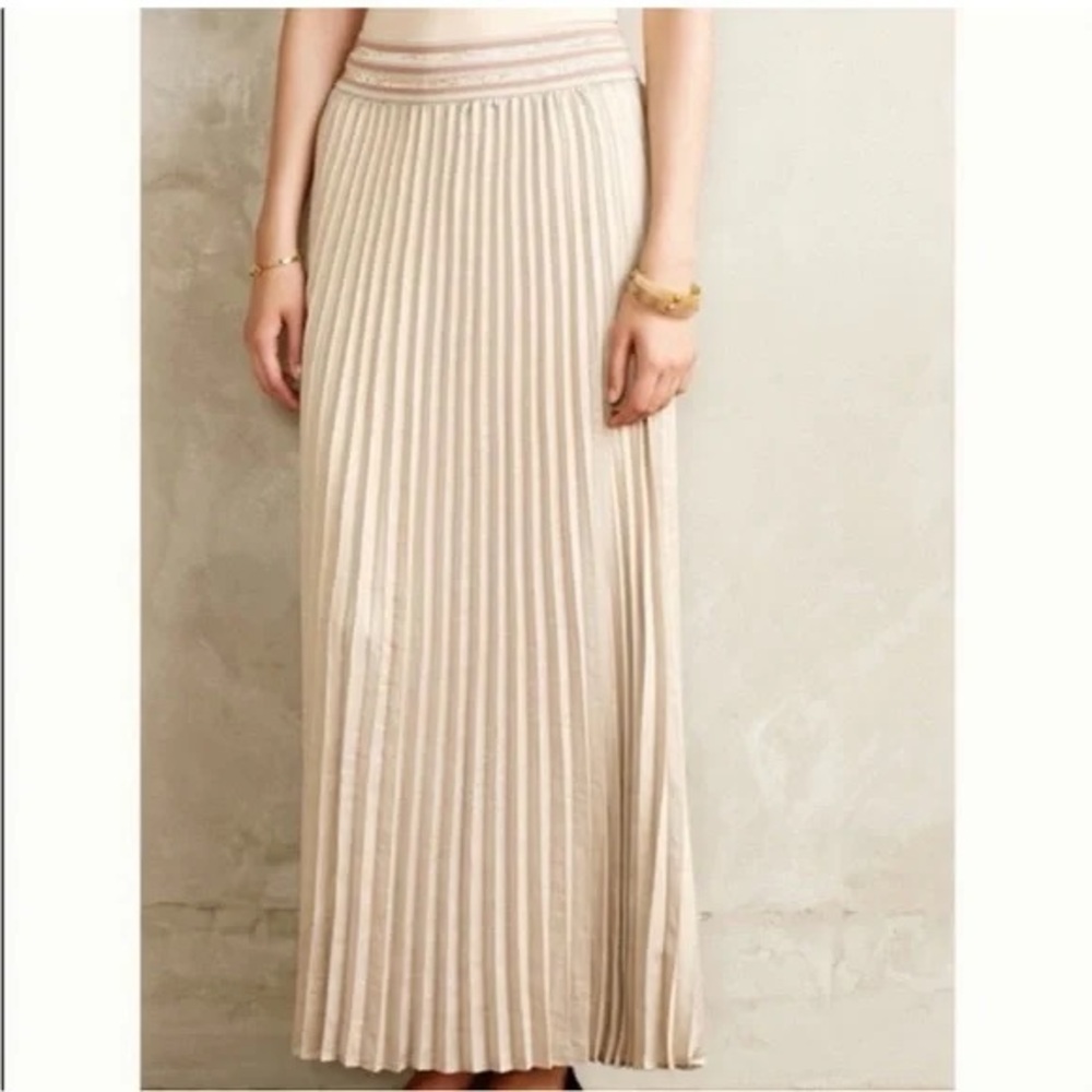 Anthropologie HD in Paris Women’s Pleated Metallic Gold Banded Maxi Skirt large